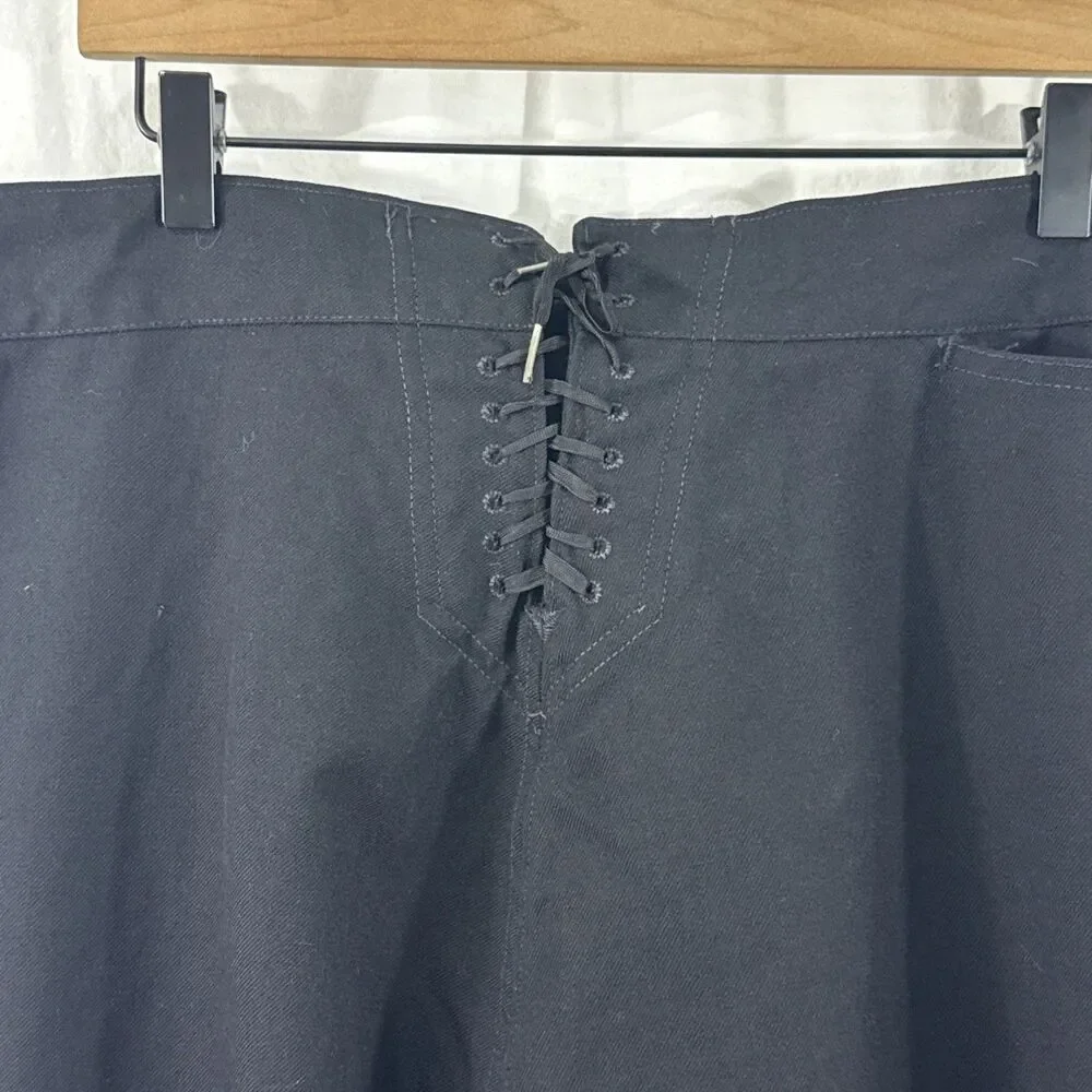 Vintage Black Sailor Wool Flap Front Uniform Wide Leg Tied Back Pants Mens 42R